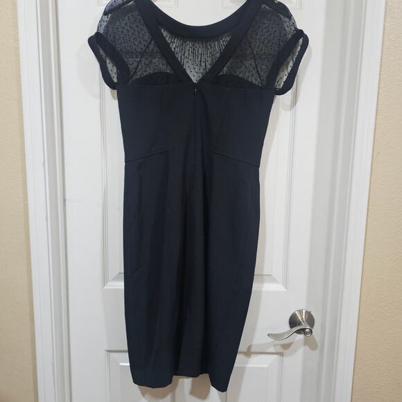 White House Black Market Black Mesh Yoke Sheath Dress Size 6 - Picture 5 of 7